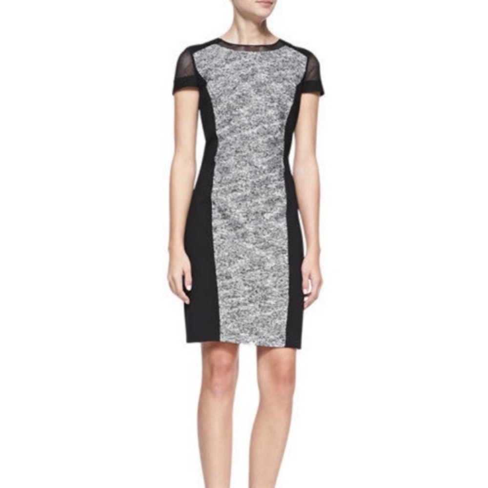 Elie Tahari Jaylene Ponte-Panel Tweed Sheath Dress